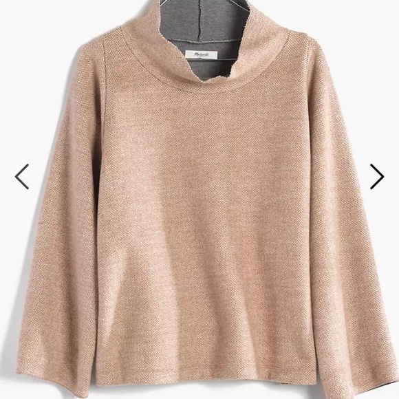 Madewell Sweater Herringbone Mockneck Sweatshirt Brown Cream Jersey Boxy Sz XS - Picture 10 of 10